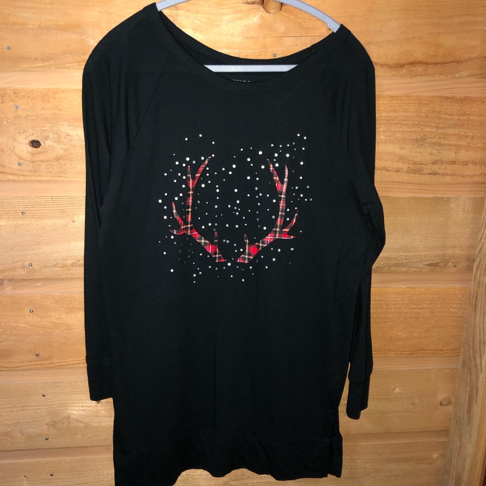 Victoria’s Secret Tartan Plaid Deer Antlers Sleep Pajama Shirt black Small